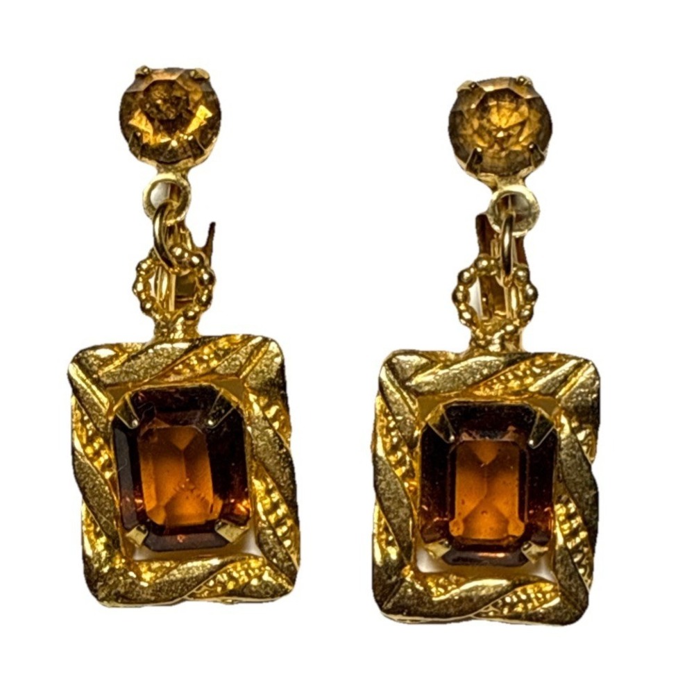 Park Lane Gold Tone and Topaz Colored‎ Stone Clip On Earrings Vtg J-7O